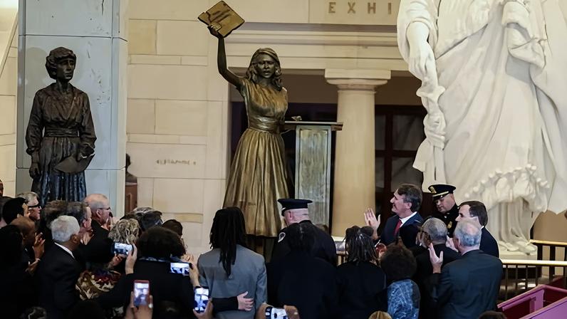 A statue in honor of Barbara Rose Johns is unveiled at the Capitol in Washington DC on Tuesday. Photograph: Kevin Mohatt/Reuters