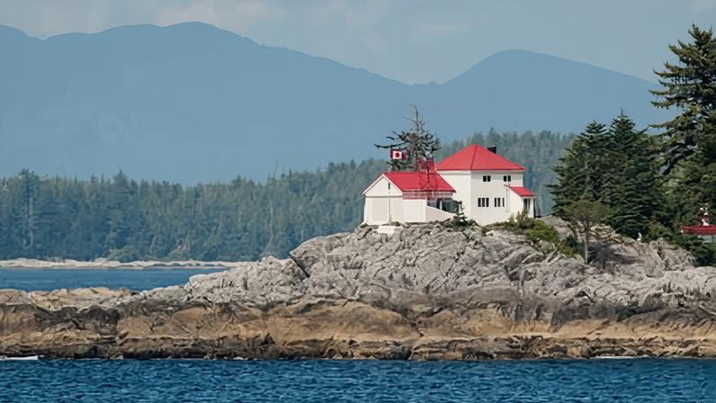 The Ivory Island lighthouse, on the Seaforth Channel, near Bella Bella in British Columbia, Canada. Photograph: Michael DeFreitas North America/Alamy