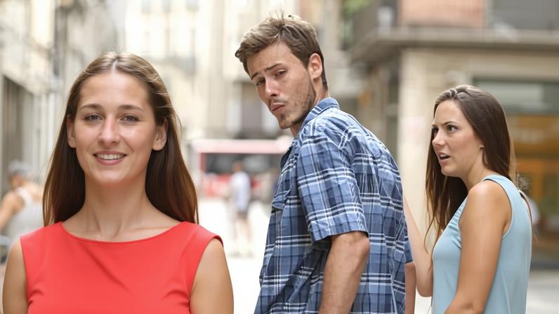 The meme that launched a thousand memes … Distracted Boyfriend, from 2017.