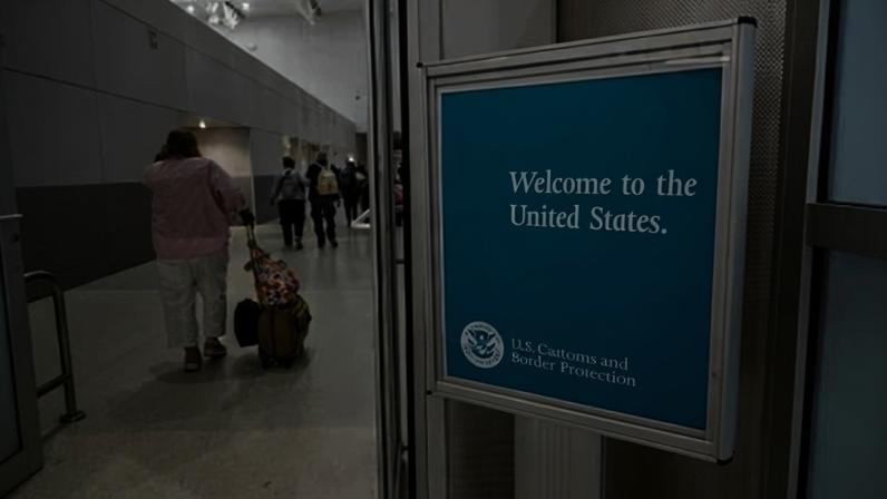 A Miami international airport terminal welcome sign from US Customs and Border Protection. Photograph: Jeff Greenberg/Jeffrey Greenberg/Universal Images Group/Getty Images