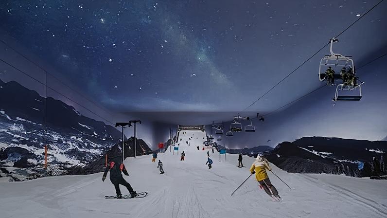 A digital rendering of the indoor snow resort planned for Penrith, which received significant development status by the NSW government in late 2024. Illustration: AAP