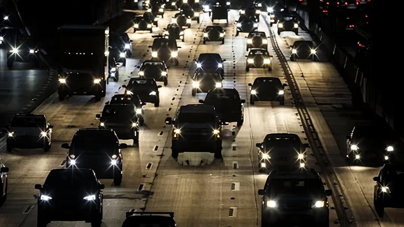 Vehicles drive down the 405 freeway in Inglewood, California, on 19 September 2019.