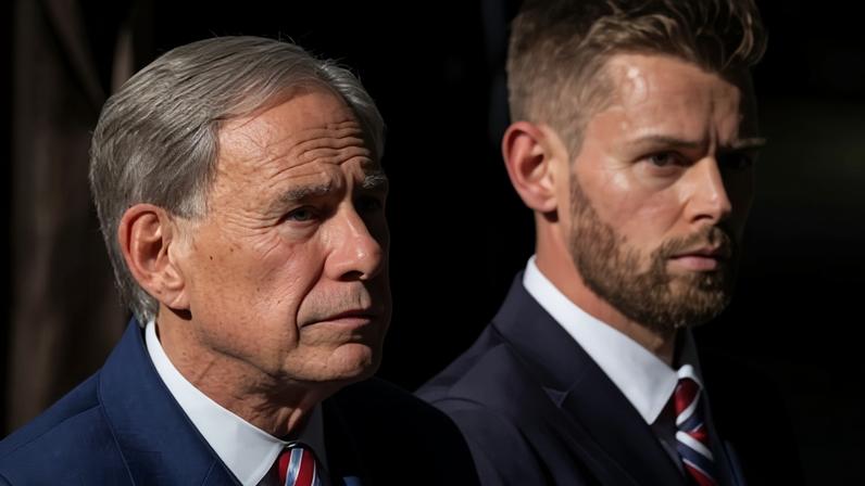 Texas governor, Greg Abbott, and Turning Point USA senior director, Josh Thifault, attend a press conference in Austin, Texas, on 8 December 2025. Photograph: Joel Angel Juarez/Reuters