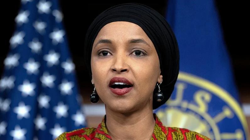 Representative Ilhan Omar speaks during a news conference on 24 May 2023, on Capitol Hill in Washington.