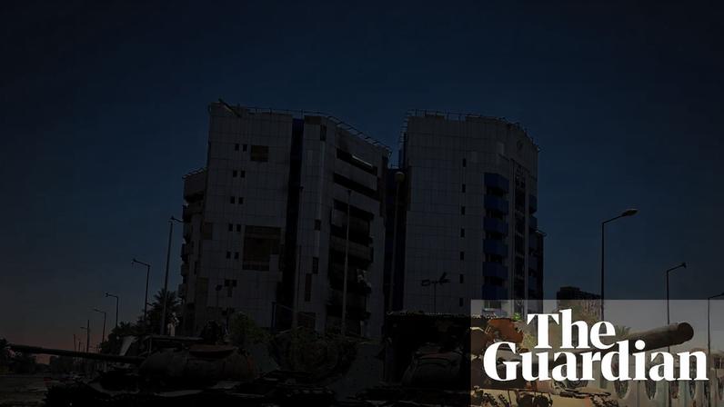 Damaged tanks in front of the Central Bank of Sudan building, Khartoum, after the Sudanese army deepened its control over the city in April.