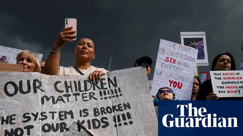 Supporters of the Disabled Children's Partnership and Let Us Learn Too at a rally in Parliament Square, London, 15 September 2025.