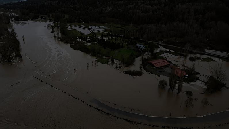 A drone view shows an area flooded by the Snoqualmie River in Fall City, Washington, on Tuesday. Photograph: David Ryder/Reuters