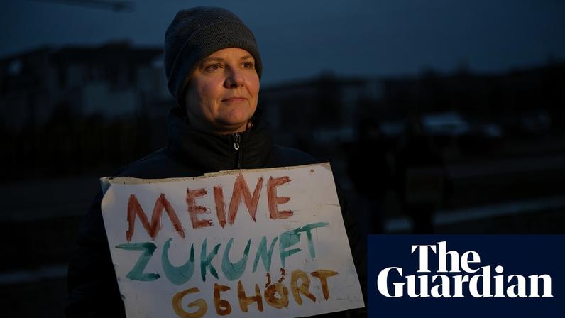 A young protester demonstrates outside the Reichstag in Berlin on Friday against military conscription with a sign that reads ‘My future belongs to me.’ Photograph: Maja Hitij/Getty Images