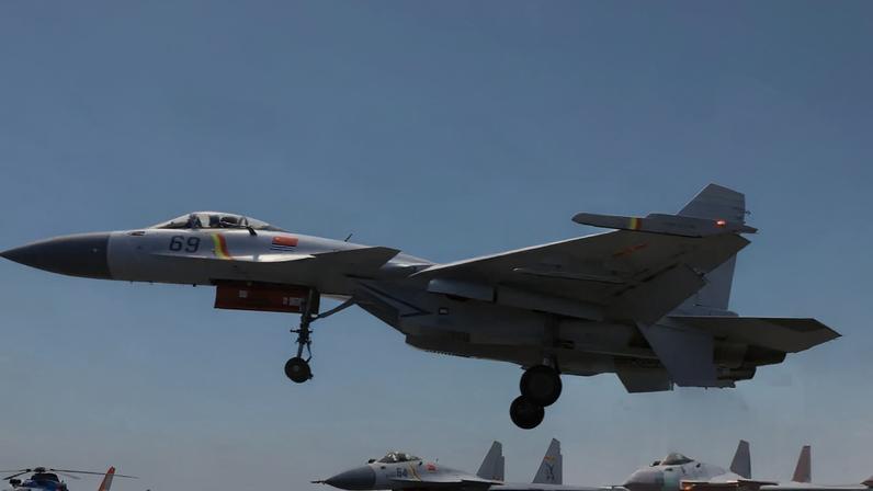 File shot of a J-15 fighter jet, the type of Chinese aircraft that Tokyo says twice locked radar on to Japanese jets at the weekend. Photograph: VCG/Getty Images