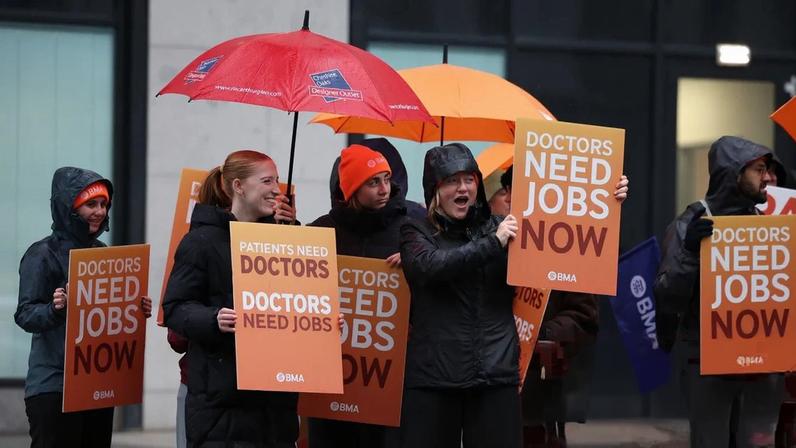 Resident doctors picket outside the Royal Liverpool university hospital in Liverpool on 14 November. Photograph: Adam Vaughan/EPA