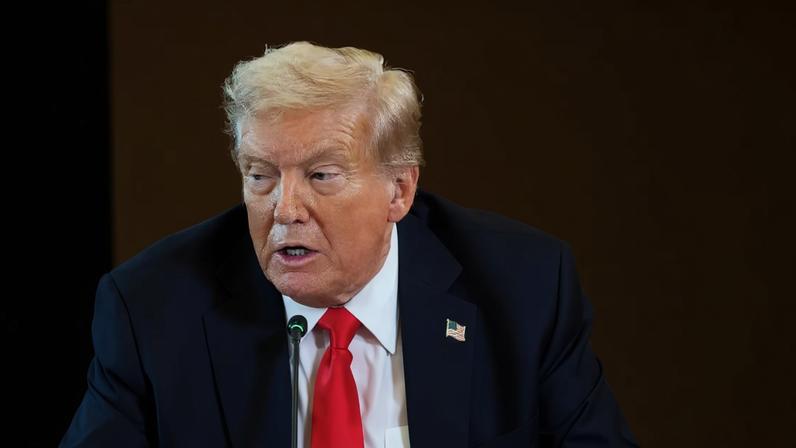 Donald Trump participates in a multilateral meeting with European leaders in the East Room of the White House in August 2025. Photograph: Shutterstock