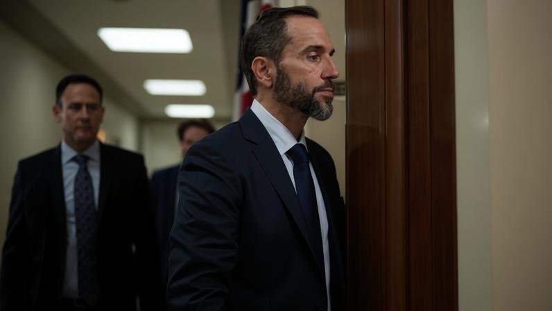Jack Smith enters a room in the Rayburn House office building to give his deposition before the House judiciary committee in Washington DC on 17 December 2025.