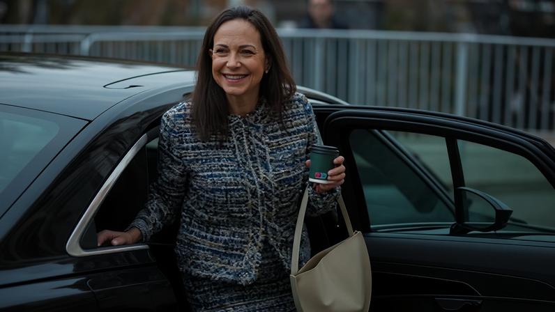 Nobel peace prize laureate María Corina Machado arrives at the Grand hotel in Oslo, Norway, on 12 December. Photograph: Ole Berg-Rusten/EPA