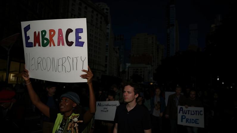 Members of Autistic Adults NYC participate in the Disability Pride parade in New York in October. Photograph: Angela Weiss/AFP/Getty Images