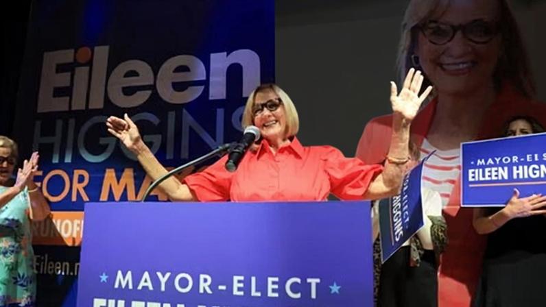 Eileen Higgins at her election night party held at the Miami Woman’s Club on Tuesday in Miami, Florida. Photograph: Joe Raedle/Getty Images