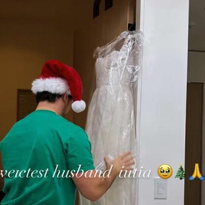 Ator recria vestido de noiva destruído em incêndio e presenteia a esposa no Natal