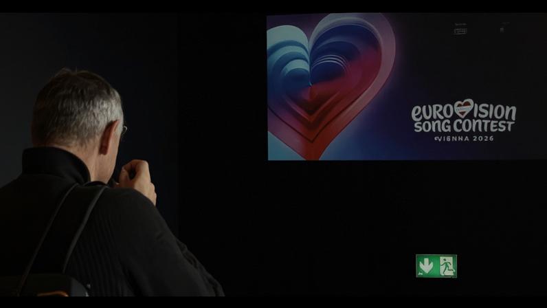 A TV screen in Wiener Stadthalle, the venue of next year's Eurovision in Vienna, Austria.