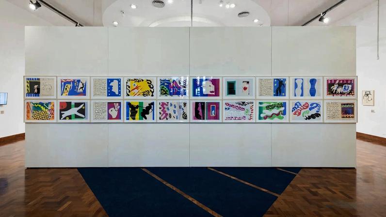 Installation view of Do livro ao museu at the Biblioteca Mário de Andrade, showing works from Henri Matisse's 1947 book Jazz that were stolen in a robbery on 7 December Photo by Ding Musa