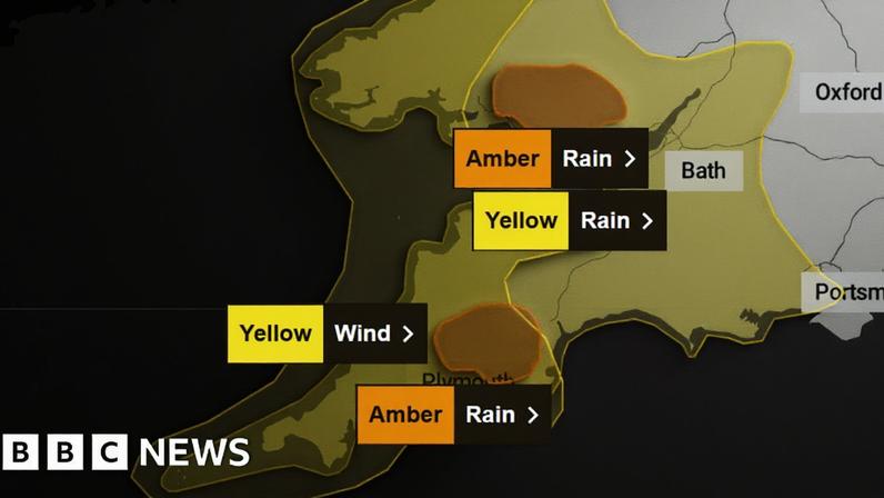 An amber weather warning has been issued by the Met Office for the South West
