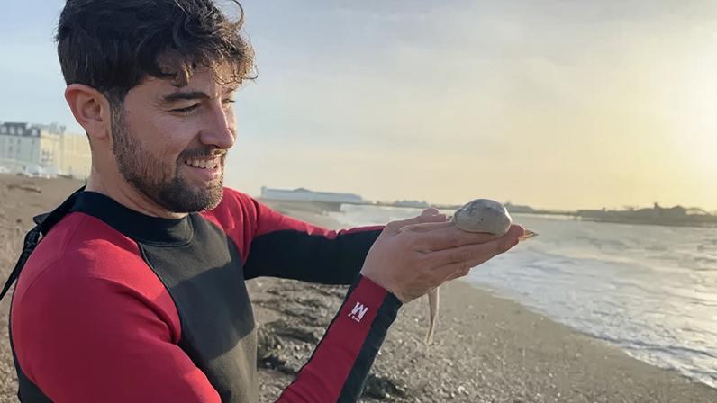 Salva vidas em seu criadouro de tubarões-bebê