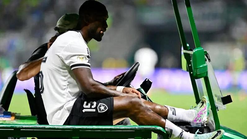 Bastos, do Botafogo, deixa o campo lesionado em partida contra o Palmeiras (Foto: Eduardo Carmim/Photo Premium/Gazeta Press)
