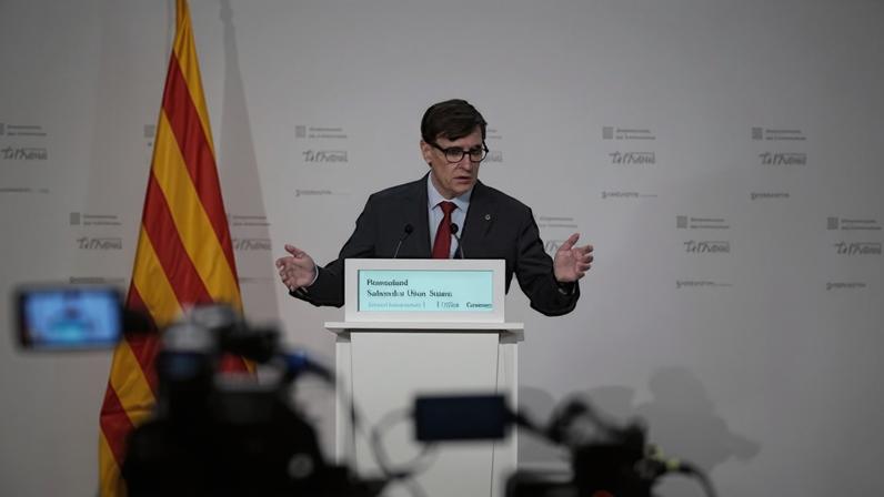 El presidente de la Generalitat, Salvador Illa, durante su intervención este martes tras la reunión del Govern.
