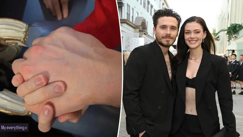Brooklyn Beckham put on a united front with wife Nicola Peltz amid his continued feud with his family.