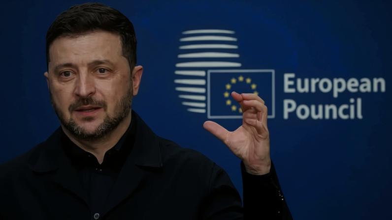 Volodímir Zelenski en conferencia de prensa durante la cumbre europea en Bruselas, Bélgica, este jueves.