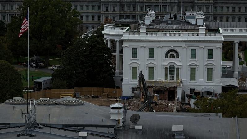 An excavator sits on the rubble after the East Wing of the White House in Washington was demolished on Oct. 28.