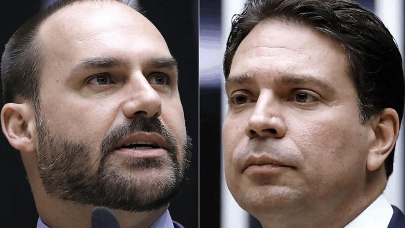 No caso de Ramagem (à dir.), por perder o mandato por decisão judicial, ficará inelegível. Já Eduardo (à esq.) pode voltar a exercer outro mandato