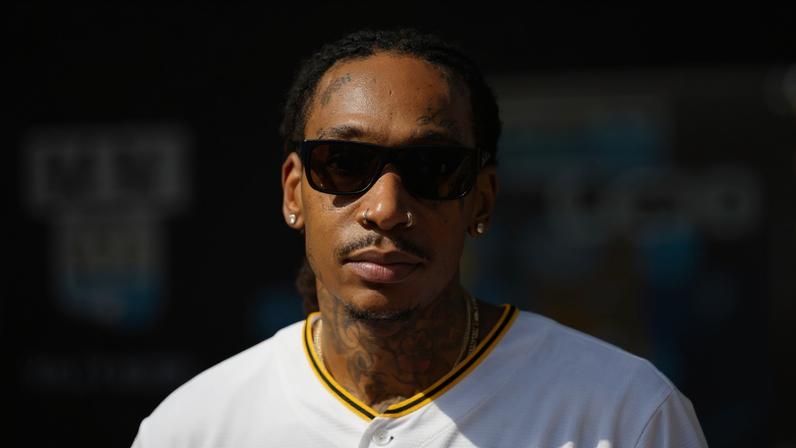 Wiz Khalifa at a Pittsburgh Pirates baseball game in July 2025.
