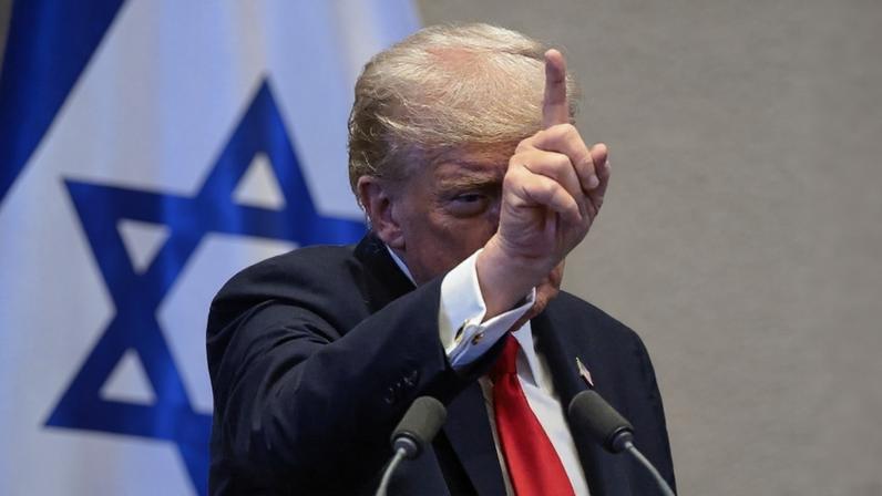President Donald Trump addresses the Israeli parliament, the Knesset, in Jerusalem on October 13, 2025.