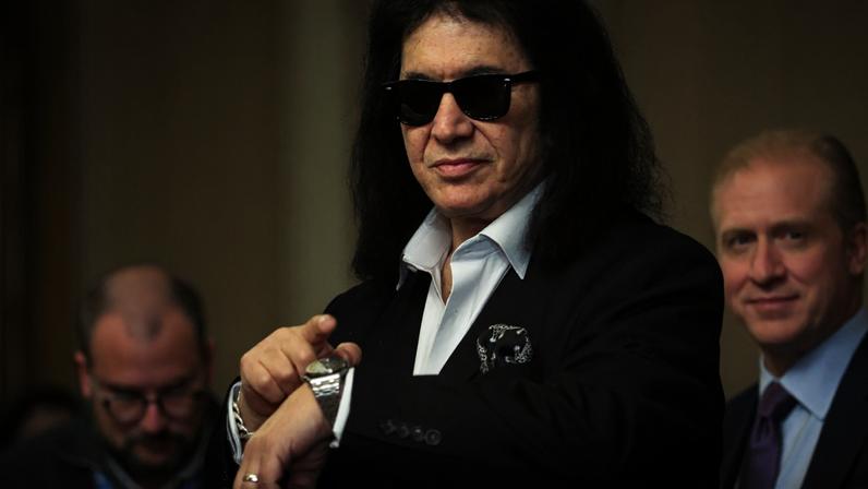 Gene Simmons walking through the U.S. Capitol before testifying before a congressional subcommittee on Dec. 9, 2025.