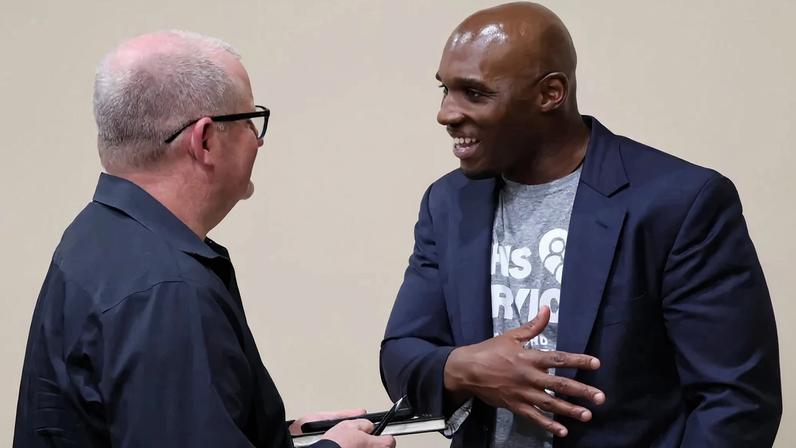 DeMeco Ryans discusses his faith during an interview with The Christian Chronicle's Bobby Ross Jr.