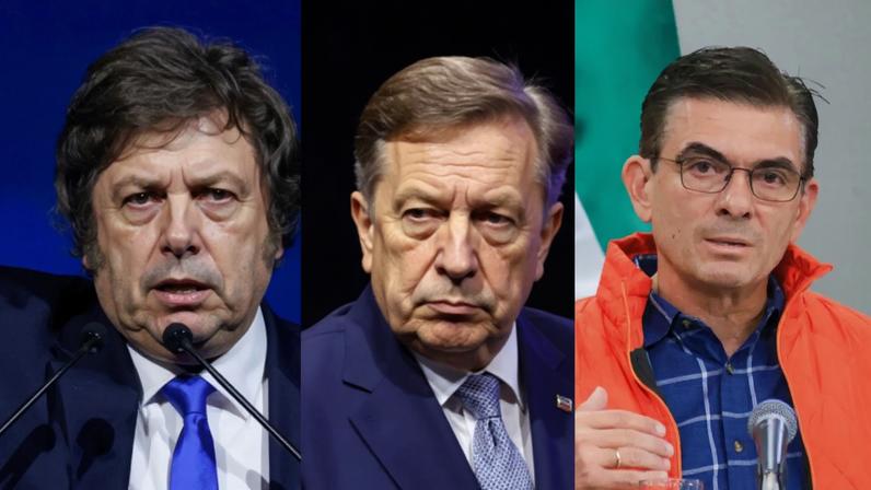 Javier Milei, presidente da Argentina; Antonio Kast, eleito presidente do Chile; e Rodrigo Paz, eleito presidente da Bolívia: onda conservadora. (Foto: EFE/EPA/CRISTOBAL HERRERA-ULASHKEVICH/Elvis González/Gabriel Márquez)