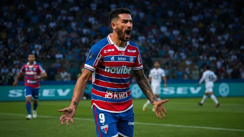Lucero celebra gol no jogo Fortaleza x LDU pela final da Copa Sul-Americana 2023