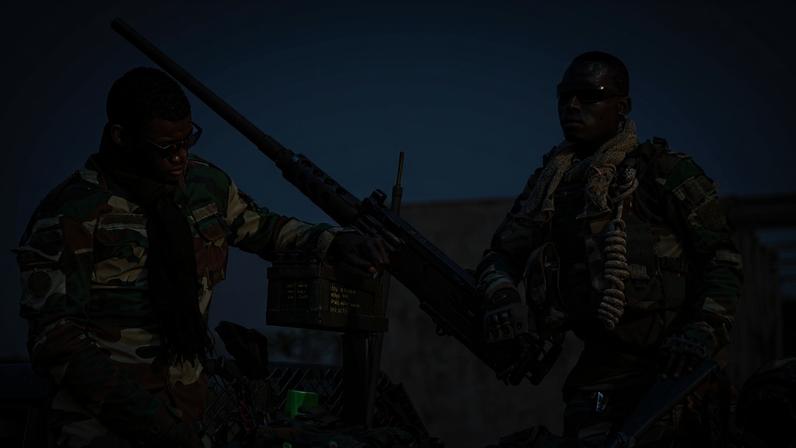 Senegalese soldiers prepare to go on a mission to dismantle artisanal gold mining sites near the Malian border in Senegal's Kedougou region on May 11.