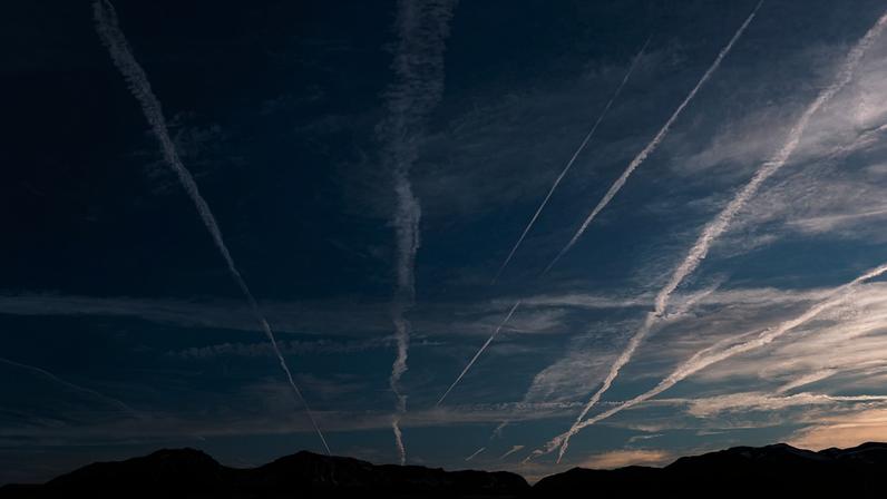 Contrails in sky
