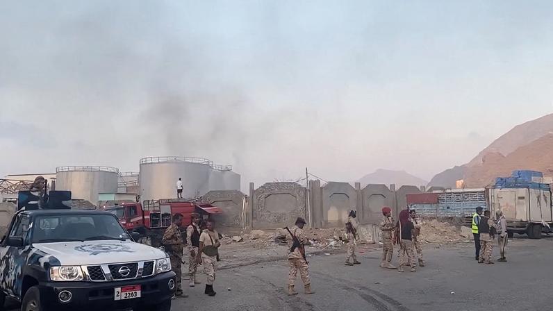 Smoke rises in the aftermath of a Saudi-led coalition airstrike, which targeted what it described as foreign military support to UAE-backed southern separatists, in Yemen's southern port of Mukalla. SABAA TV via REUTERS