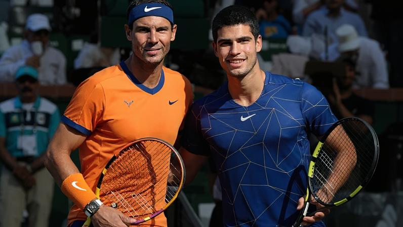 Rafael Nadal e Carlos Alcaraz em foto de arquivo (Foto: BNP Paribas Open)