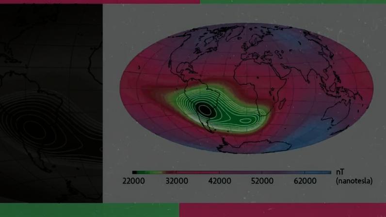 Imagem de um gráfico do planeta Terra com ondas magnéticas.