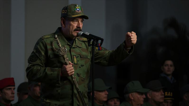 Venezuelan President Nicolás Maduro delivers a speech while holding the so-called Sword of Peru during a military ceremony in Caracas, Venezuela, on Nov. 25.