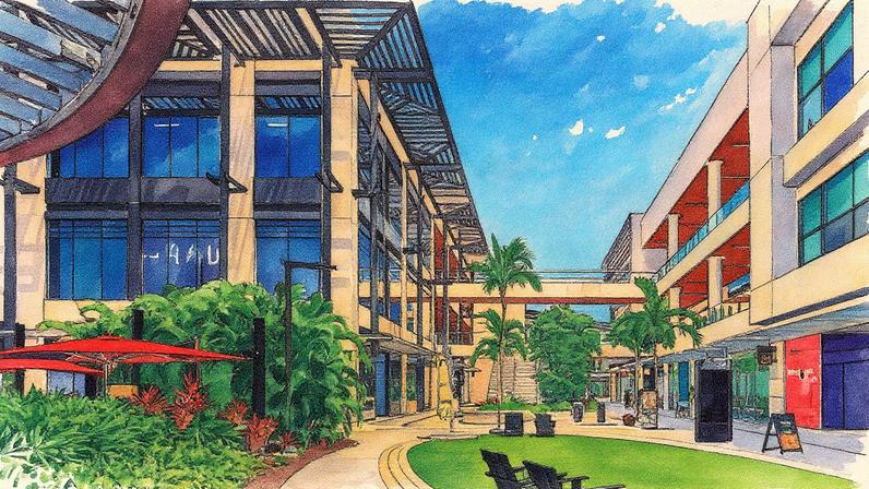 Clã imobiliário da região de Miami compra área comercial para criar novo polo de luxo | Área do centro comercial: expectativa é de que a via que circunda os imóveis se torne no futuro uma espécie de “Rodeo Drive” — rua de de Los Angeles sinônimo de varejo de luxo. (Foto: Turnberry Associates)