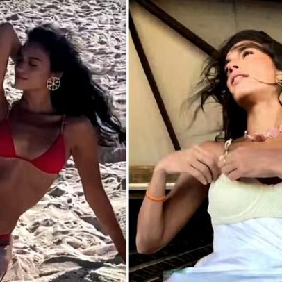 Alane Dias faz ensaio de biquíni na praia e mostra bastidores