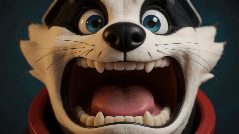 Bradley the Badger screams into camera.