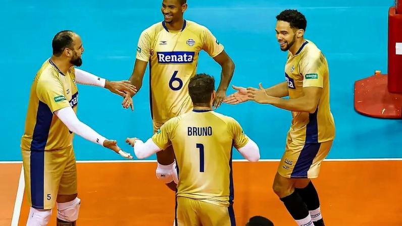 Equipe do Campinas durante semifinal do Mundial de Clubes de vôlei masculino (Foto: Divulgação)