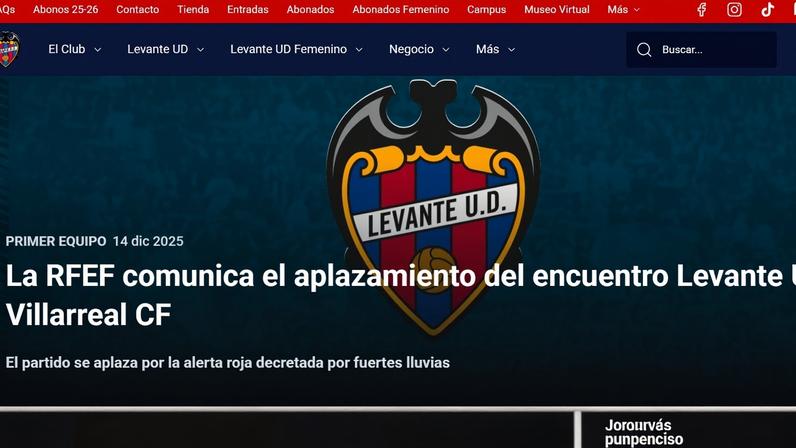 Levante x Villarreal é adiado por fortes chuvas na região