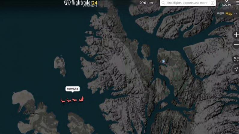 Site FlightRadar24 'monitora' voo do trenó do Papai Noel — Foto: Reprodução/FlightRadar24