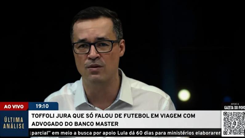 No programa Última Análise desta segunda-feira (08), Deltan Dallagnol critica atitude de ministro do STF, Dias Toffoli, que fez viagem particular com envolvido no Banco Master. (Foto: Reprodução de YouTube,)
