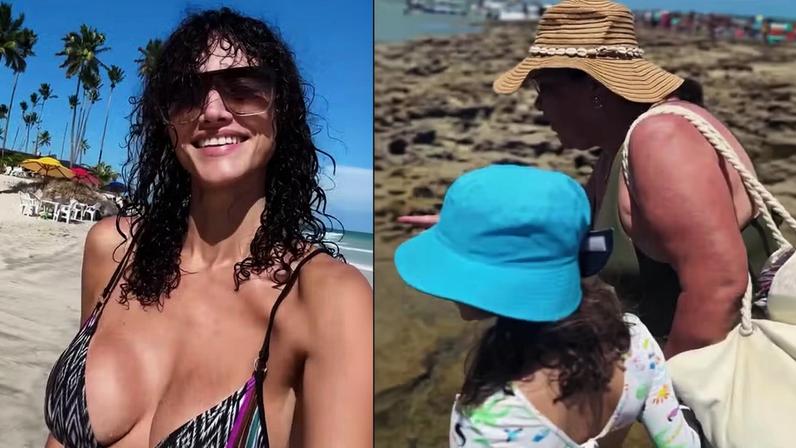Débora Nascimento curte praia com a mãe e a filha — Foto: Reprodução/Instagram